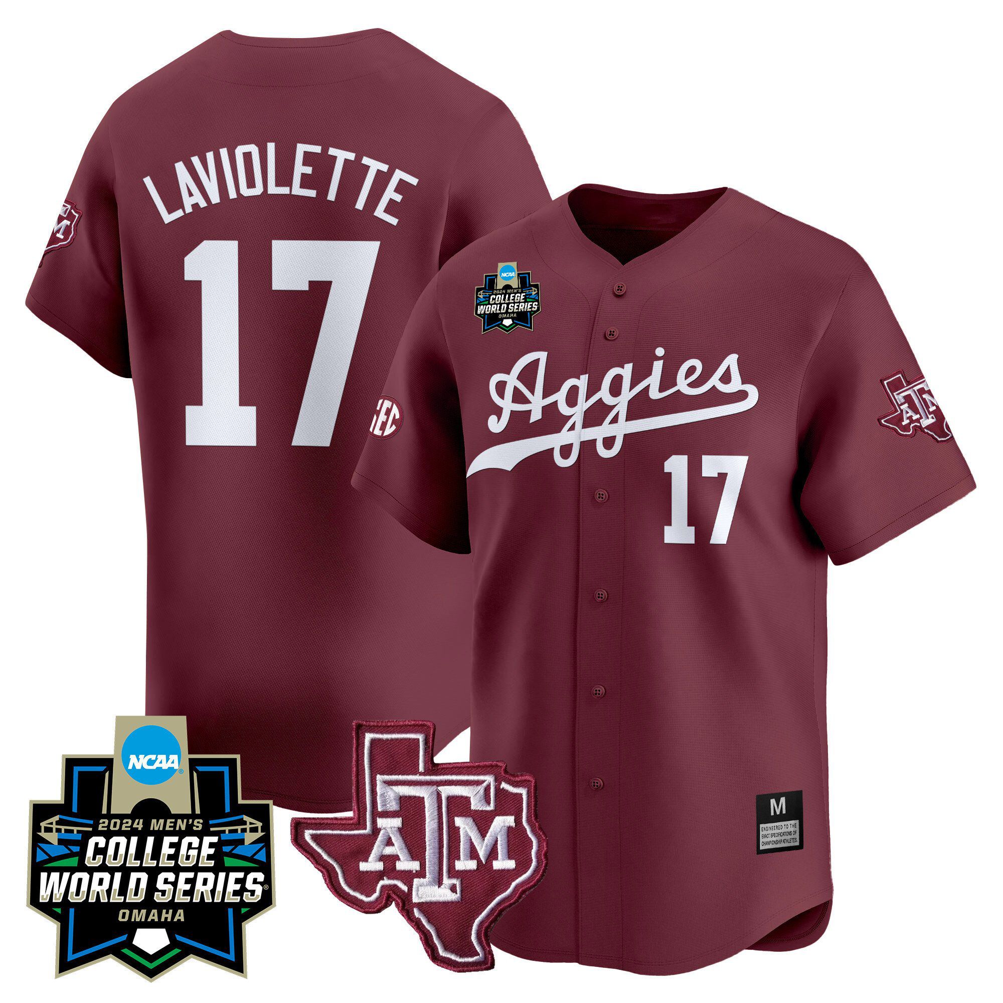 Men Texas A&M Aggies #17 Laviolette Red 2024 College World Series Vapor Premier Limited NCAA Jersey